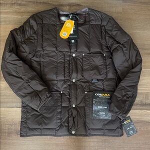 TAION Unisex Military Crew Neck Cardigan in Light Brown